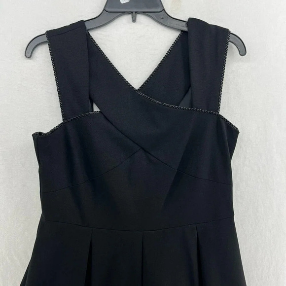 Nine West Dress 4 Black Fit & Flare Short Criss Cross Strap Braided Trim Pleated - Picture 6 of 13